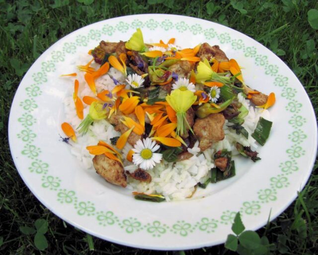 Hlavní jídlo dozdobené květy