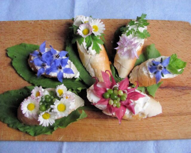 Chlebíčky ozdobené jedlými květy